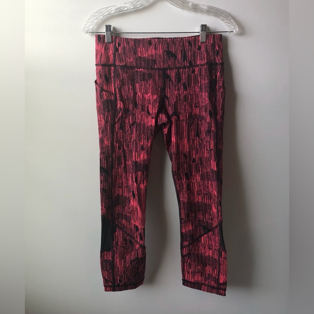 Lululemon Pace Rival Crop Down Pour Electric Coral Leggings - Picture 3 of 9